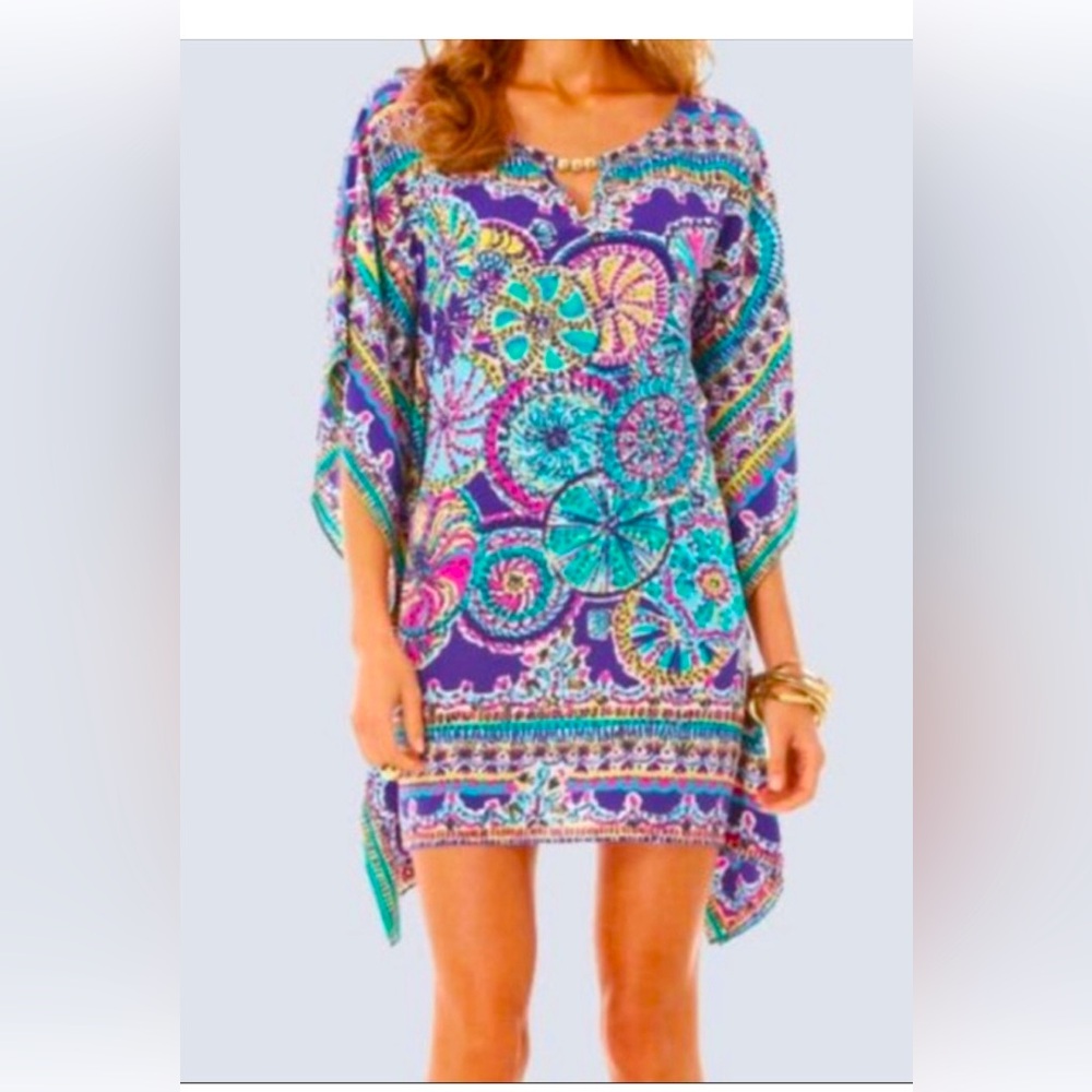 EUC Lilly Pulitzer Beach Plum Skipping
Stones Silk Lindamarie Caftan Dress XS-S